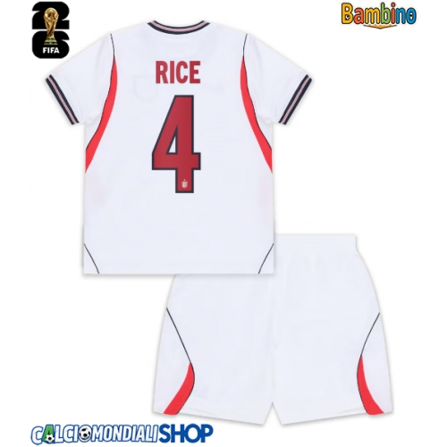 Maglie da calcio Inghilterra Declan Rice #4 Prima Maglia Bambino Mondiali 2026  Manica Corta + Pantaloni corti)